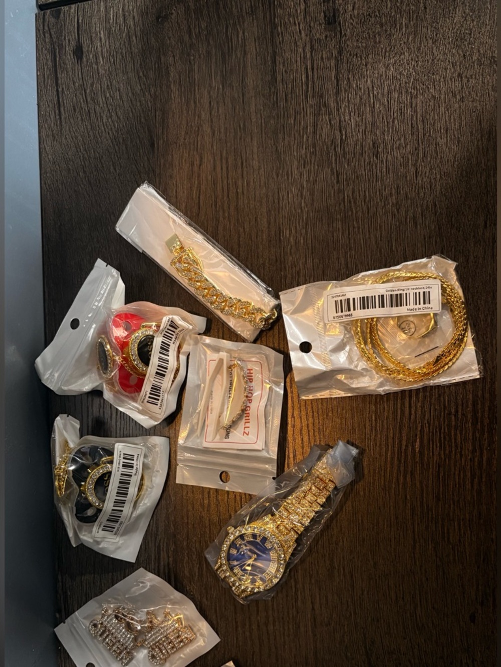 Gold-Tone Assorted Jewelry Lot with Blue Dial Watch
